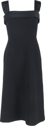 Max Mara Pleated Strap Accent Midi Dress in Black Polyester
