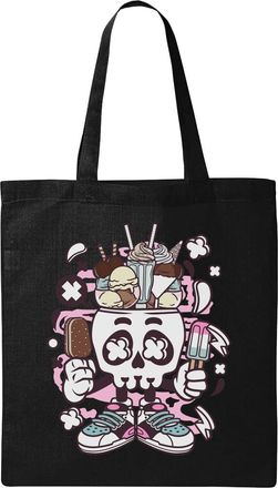 Generic Ice Cream Skull Head Delicious Taste Natural Ecological Cotton Tote Bag Black