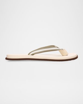 Brunello Cucinelli Men & apos;s Leather Grosgrain-Stripe Flip-Flops