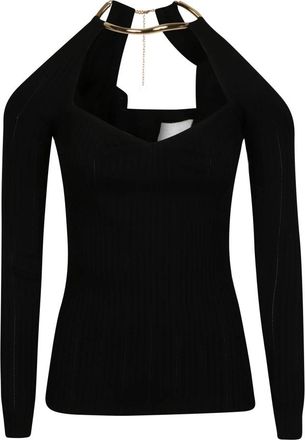 Elisabetta Franchi Gebreide Top met Juweeldetail - Dames - Longsleeves - Zwart - L - Tops