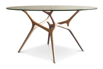 PIB Mesa redonda de cristal y fresno beige 8 pl