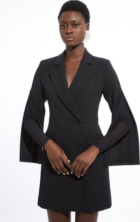 Karen Millen Compact Stretch Mesh Detailed Midi Blazer Dress