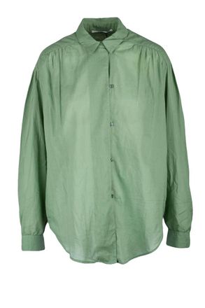 Pomandere Relaxed Fit Green Brushed Cotton Shirt