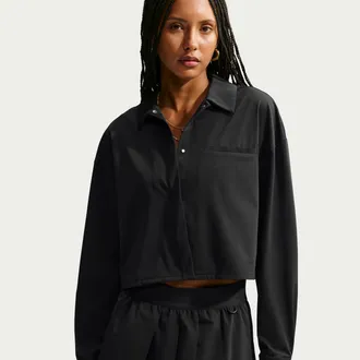 Nike Womens 24.7 PerfectStretch Dri-FIT UV Protection Cropped Long-Sleeve Shirt in Black | IR8703-010