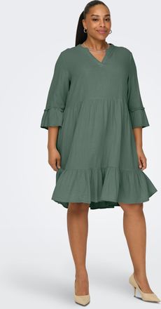 Only Carmakoma Tunikakleid ONLY CARMAKOMA CARTHYRA LIFE PEPLUM DRESS WVN, Damen, Gr. 42, N-Gr, laurel wreath, Web, Obermaterial: 100% Baumwolle, unifarben, regular f