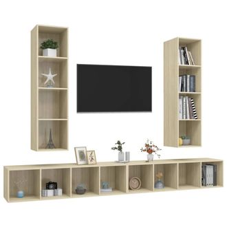 Berkfield Home Practical Wall-mounted TV Cabinets 4 pcs Sonoma Oak Engineered Wood in Light Oak