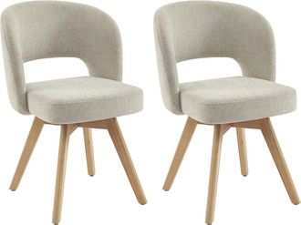 Vente-Unique Conjunto de 2 sillas giratorias de tela y madera de roble - Crema - GUSTAVY