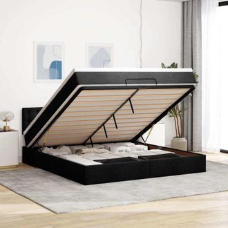 vidaXL Vidaxl - Cama Otomana Con Colch&oacute;n Y Luces Led Tela Negra 180x200cm