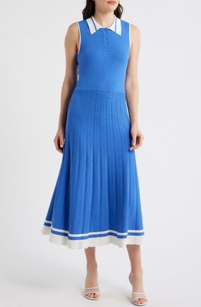 Elie Tahari The Elizabeth Knit Polo Dress in Seaport Blue/Ivory at Nordstrom, Size X-Small