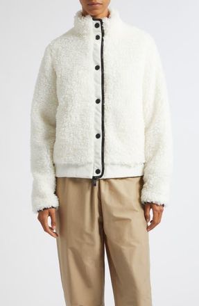 Moncler Mixed Media Fleece Zip Cardigan in White at Nordstrom, Size X-Large