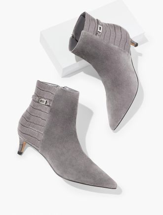 Talbots Kait Suede Curved Ankle Boots - Kendall Grey - 10M Talbots