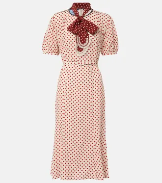 Prada Scarf-detail polka-dot silk midi dress