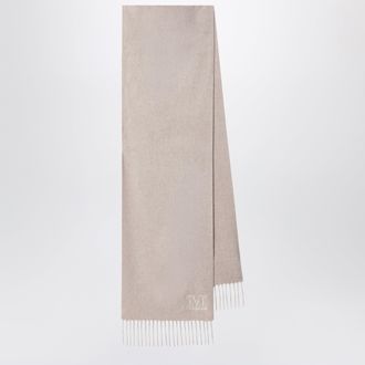 Max Mara Sand-colored cashmere scarf with embroidered logo