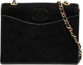 Chanel Pre-owned Quilted Suede Crossbody - Dames - Vintage Schoudertas - Zwart - ONE Size - Leer - Vintage