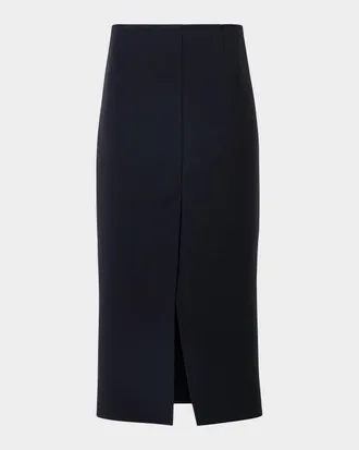 Akris Wool Double-Face Slit Midi Pencil Skirt