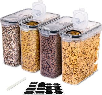 OEM Juego De 8 Recipientes Para Almacenar Alimentos En La Cocina, 4 Litros, De Pl&aacute;stico Sin Bpa, Con Tapas, Herm&eacute;ticos Y Con Etiquetas Para Cereales Y Ali