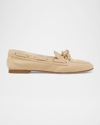 Roger Vivier Roundytoe Strass Suede Boat Loafers