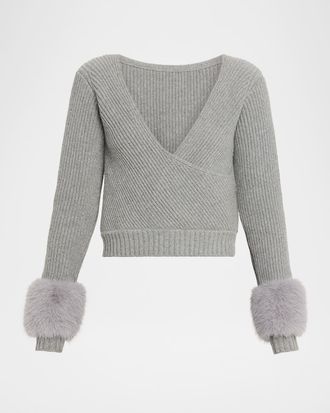 Ramy Brook Lisa Ribbed Surplice Wool-Blend Top