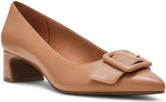 Anne Klein Senara Buckle Pointed Toe Pump in Tan Crinkle at Nordstrom, Size 8.5