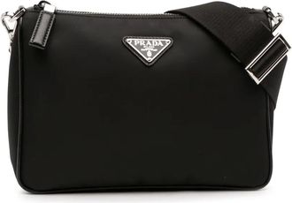 Prada 2019-2025 Saffiano Trimmed Re Nylon Zip Top crossbody bag - Nero