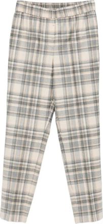 PESERICO Beige Geruite Elastische Taillebroek - Dames - Broeken - Veelkleurig - XL - Broeken