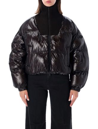 Diesel Cropped Black Puffer Jacket With Ribbed High Collar
