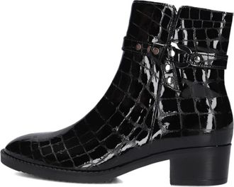 Gabor Zwarte Krokodillenprint Enkellaarsjes - Dames - Laarzen met Hak - Zwart - 38 EU - Wol - Schoenen