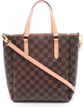 Louis Vuitton Brown Damier Canvas Pink Coated Canvas Leather Handbag Tote Bag (Pre-Owned)