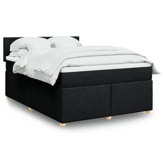 vidaXL Cama Box Spring Con Colch&oacute;n Tela Negro 140x190 Cm Vidaxl