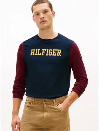 Tommy Hilfiger Mens Long-Sleeve Colorblock Hilfiger T-Shirt - Navy - XXXL
