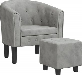 vidaXL Sill&oacute;n Con Taburete Terciopelo Gris Claro Vidaxl