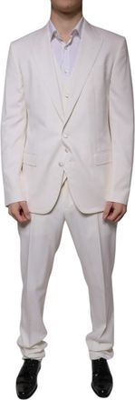 Dolce & Gabbana Mens White Wool Silk 3 Piece Slimfit Formal Suit Virgin