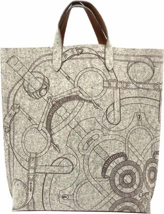 Herm&egrave;s Gray Felt Leather Tote Bag (Pre-Owned)
