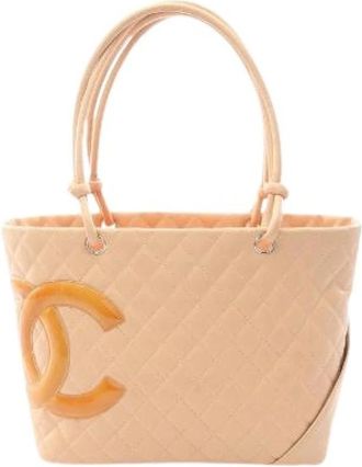 Chanel Pre-owned Cambon Line Leren Tote Bag - Dames - Vintage Shopper - Beige - ONE Size - Leer - Vintage
