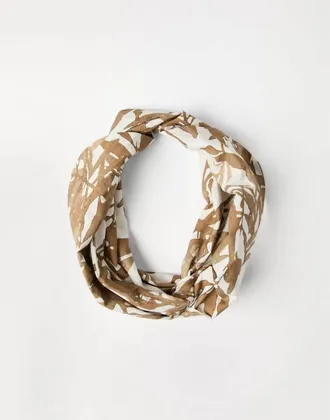 Brunello Cucinelli Womens Brown White Printed Scarf