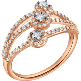 LuvMyJewelry Adorea 0.70 Cts Natural Diamond Three Stone Bypass 14K Gold Ring in 14K Rose Gold at Nordstrom, Size 5.5