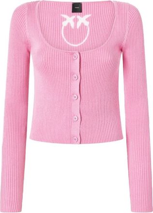Pinko Cropped Cardigan met Vogel Logo op de Achterkant - Dames - Vesten - Roze - M - Katoen - Truien & Vesten