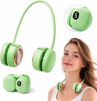 OEM Ventilador De Cuello Recargable Con 5 Velocidades Y Pantalla Led Ideal Para Viajes, Ejercicio Y Uso En La Oficina (verde)