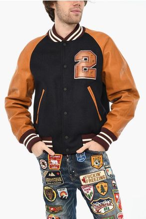 Dsquared2 Bomber in Misto Lana con Maniche in Pelle taglia 46