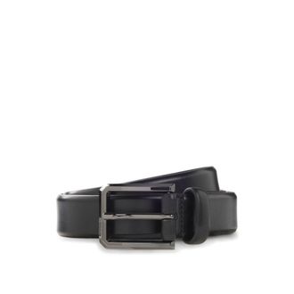 BOSS Smooth leather belt with engraved gunmetal buckle