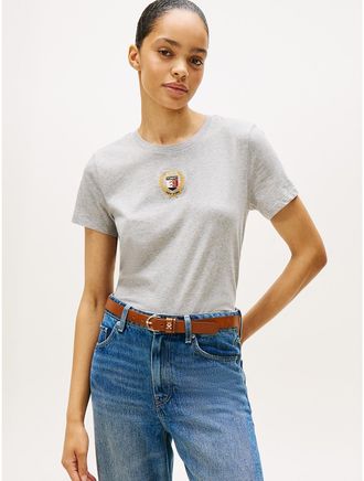 Tommy Hilfiger Womens Embroidered Laurel Leaf Logo T-Shirt - Grey - XXL