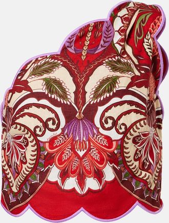 Farm Rio Odara one-shoulder linen-blend top