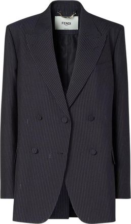 Fendi Dubbelrijige Blazer - Dames - Blazers - Blauw - XS - Wol - Jassen