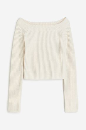 H&M Schulterfreier Pullover in Rippstrick - Beige