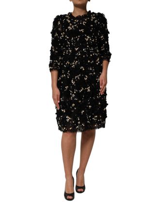 Dolce & Gabbana Black Viscose Pearl Embellishment Shift Womens Dress