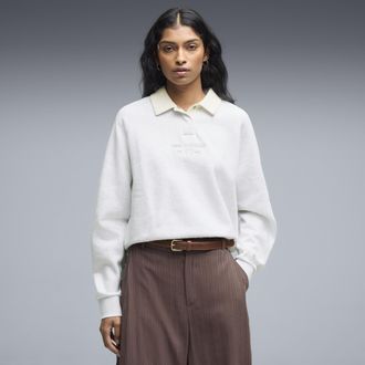 Puma Polo da donna in felpa a maniche lunghe dal taglio morbido della linea PUMA Class, Abbigliamento, Bianco, XL