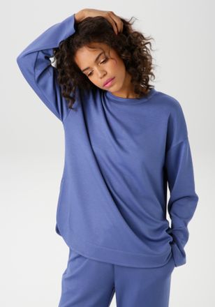 Aniston Sweatshirt ANISTON CASUAL, Damen, Gr. 36, blau, Jersey, Obermaterial: 49% Modal, 46% Polyester, 5% Elasthan, unifarben, l&auml;ssig geschnitten Po-bedecken