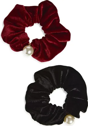 Tasha Assorted 2-Pack Velvet Scrunchies with Faux Pearl in Red/Black at Nordstrom