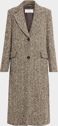 PESERICO Single-Breasted Long Sequined Herringbone Coat