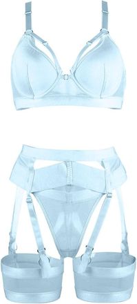 Generic Womens Girls Lingerie Underwear 2024 Sheer Matching 4 Piece Lingerie Set Plus Size Cute Lingerie (Blue, S)